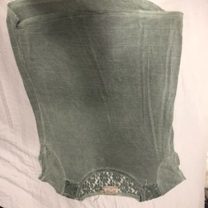 Faded Olive Green Short Sleeve Lace Top